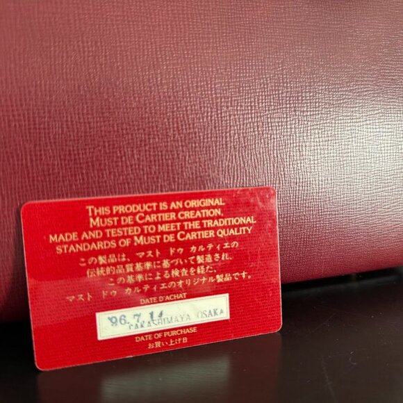 Vintage Must de Cartier Burgundy Boston Handbag Gold Hardware - Picture 12 of 12